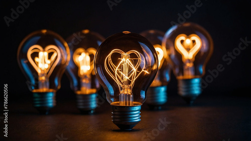Retro heart shaped light bulb. AI generative.