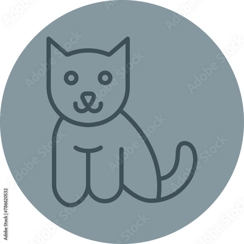 Cat Grey Line Circle Icon