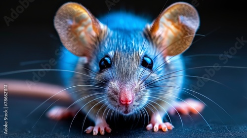  A tight shot of a mouse against a black background, its visage slightly obscured by soft focus