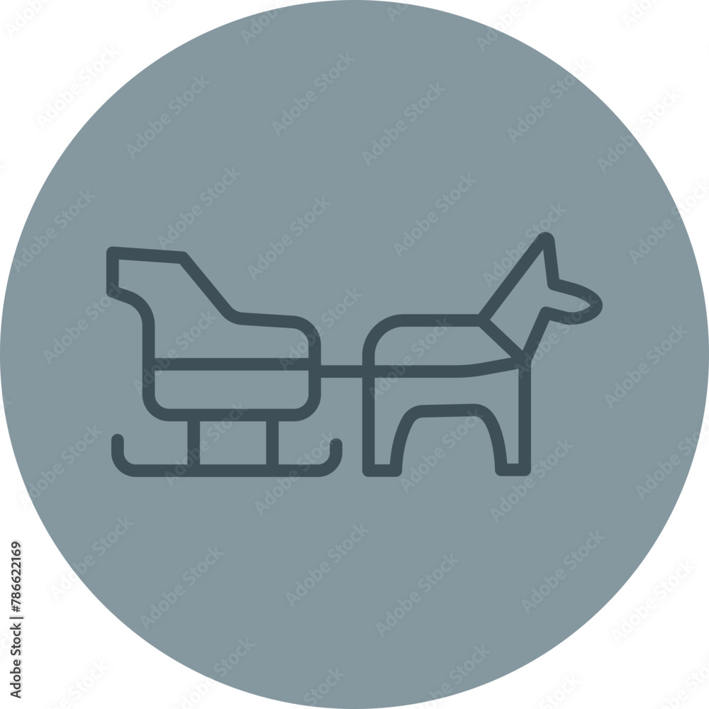 Dog sled Grey Line Circle Icon