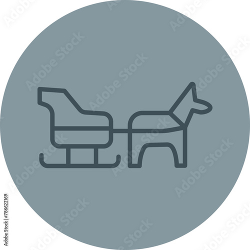 Dog sled Grey Line Circle Icon