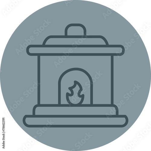 Fire place Grey Line Circle Icon