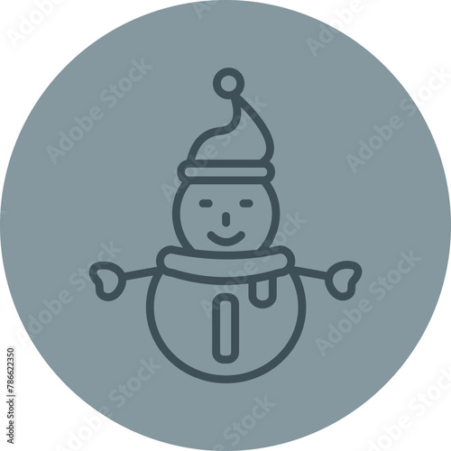 Snowman Grey Line Circle Icon