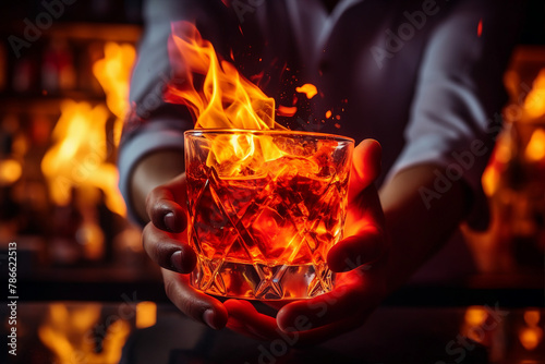 Bartender barman person shaking mixing alcohol drinks in dark bar pub Generative AI