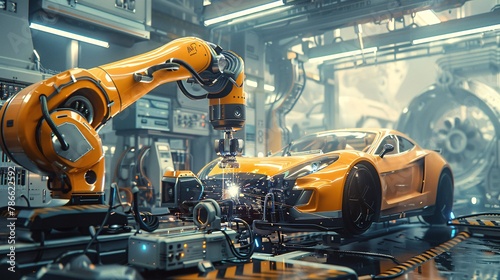 Robot assembly line with electric car