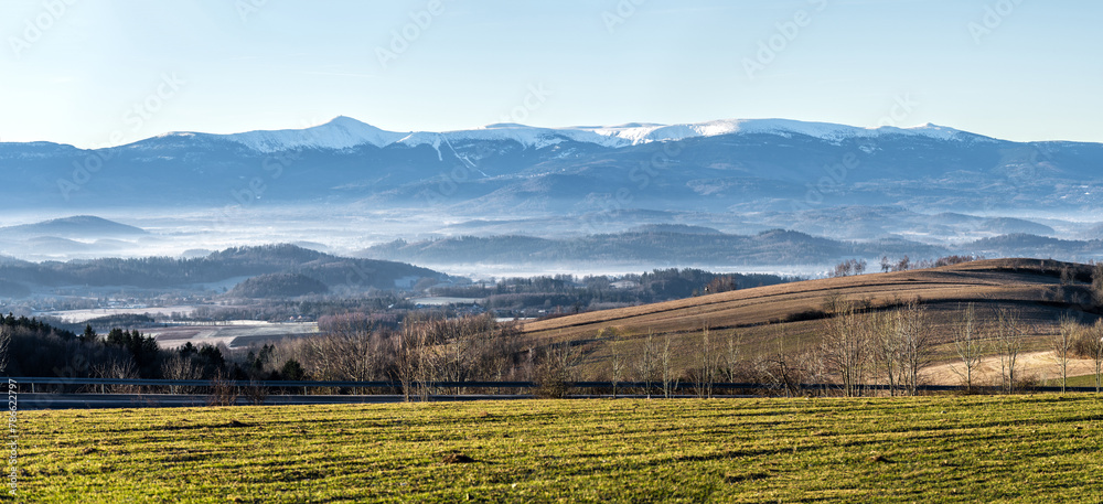 view on Giant mountains during sunny autumn day