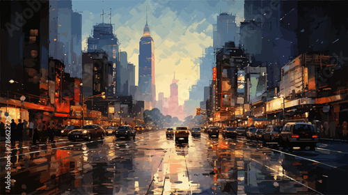 Big city after the rain, illustration in vector sketch