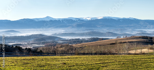 view on Giant mountains during sunny autumn day