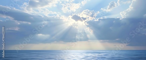 アクア・スカイライン：大空と海、太陽の鮮やかな水平線,Aqua Skyline: Big sky, sea, and a brilliant horizon of the sun.,Generative AI