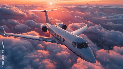 Executive Flight at Sunset: Elegance Above the Clouds. Concept Sunset, Private Jet, Elegance, Executive Flight, Above the Clouds