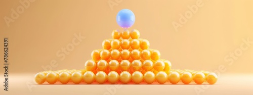 Pyramid of Balls in Business Hierarchy Concept: A creative depiction of a business hierarchy concept using a pyramid made from orange and blue balls. photo