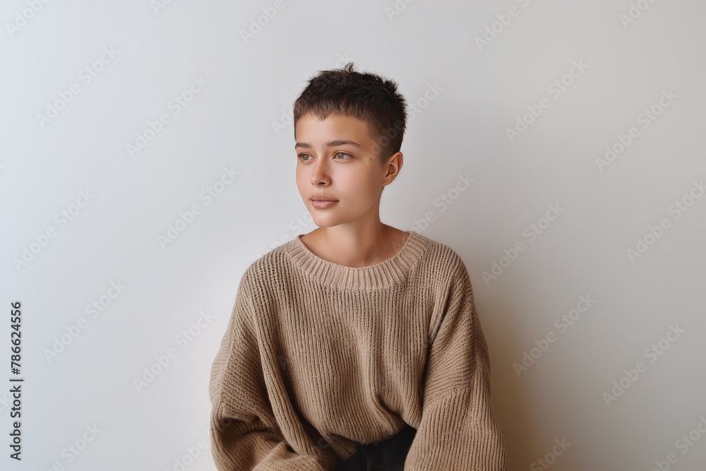 Trendy Woman in Cozy Knitwear. Generative AI. Trendy Woman in Cozy Knitwear. Generative AI.