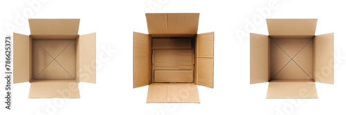 Set of a the middle, cardboard box open, Noa on a transparent background photo