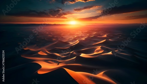 Wüstendünen bei Sonnenuntergang - Glühende Sandwellen unter dramatischem Himmel