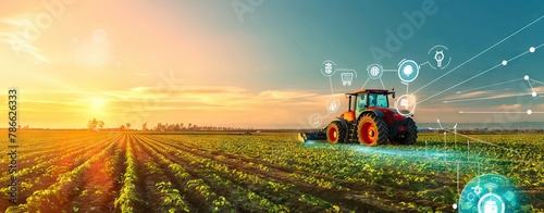 concept of remote control of a tractor without a driver, collection and analysis of data obtained from the field for sowing crops using artificial intelligence. AI generated illustration