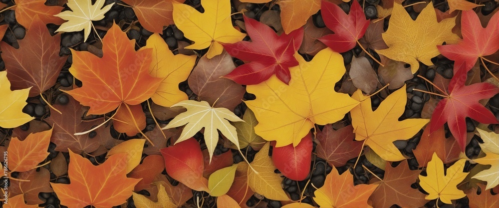 autumn leaves in a forest in bright colours 