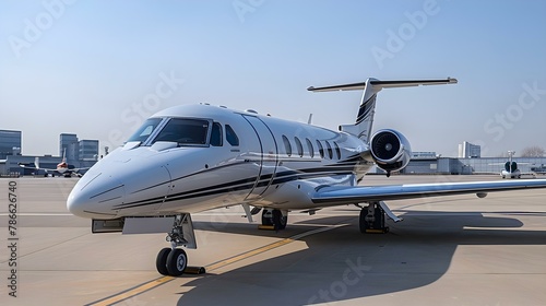 Elegant Business Jet Awaits Departure on Sunny Tarmac. Concept Luxury Travel, Business Aviation, Private Jets, Sunny Runway, Departure Prep