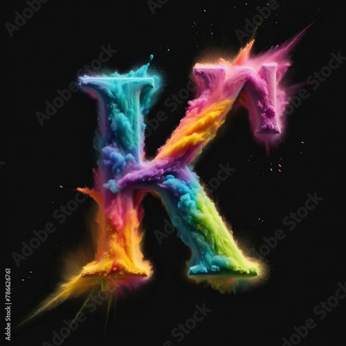Letter K Colored explosion font in bright colours 