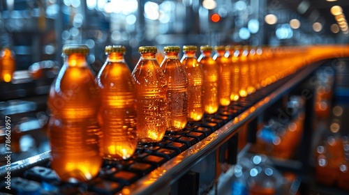 Beverage production line in an industrial factory