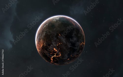 3D illustration of planet in deep space. High quality digital space sci-fi art in 5K - realistic visualization