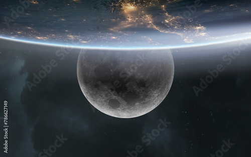 3D illustration of Moon and Earth. High quality digital space art in 5K - realistic visualization
