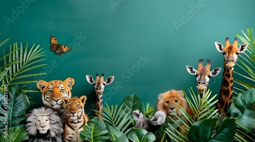 Diverse Wildlife Inhabitants in Lush Tropical Jungle Landscape with Vibrant Foliage and Foliage Canopy