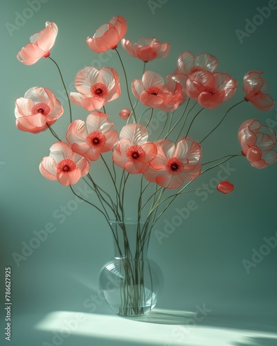 Elegant Glass Vase with Translucent Red Poppies in Soft Light © Ryzhkov