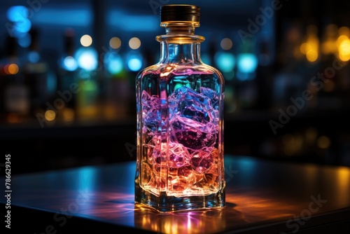 RGB lightning neon bottle on table