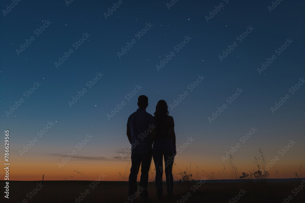 A man and a woman in protective spacesuits holding hands against the background of a beautiful sunset and the sea. Protectiveness of modern people in ecology A man and a woman in protective spacesuits holding hands against the background of a beautiful sunset and the sea. Protectiveness of modern people in ecology