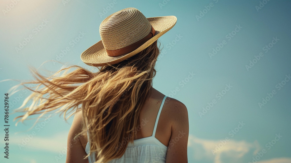 girl in a hat with her back