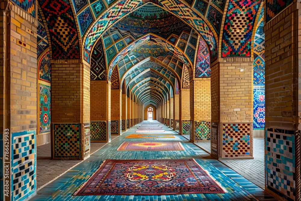 Obraz premium long hallway with arched ceilings and colorful tiles