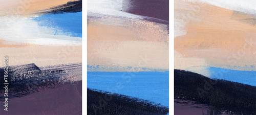Three beautiful acrylic paintings. Versatile artistic image for creative design projects: posters, cards, banners, magazines, brochures, websites, prints, wallpapers. Artist-made art.