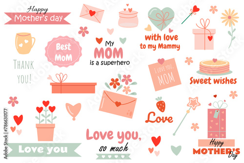 Vector holiday set for Mother's Day with cute elements 