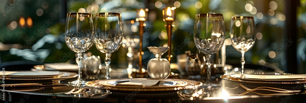 Luxury table setting, fancy glassware in restaurant Luxury table setting, fancy glassware in restaurant