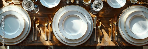 Luxury table setting, fancy glassware in restaurant photo