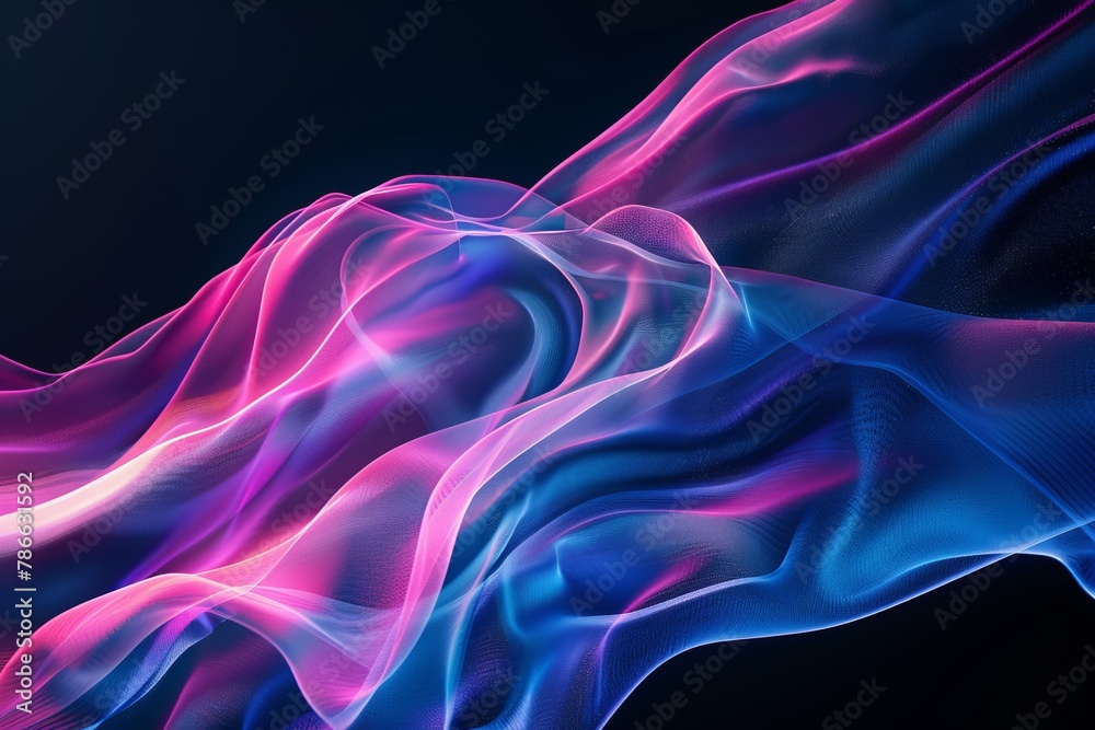 Abstract waves of light in blue, pink and purple colors on a black background. Abstract futuristic design element for a banner or presentation with copy space area Abstract waves of light in blue, pink and purple colors on a black background. Abstract futuristic design element for a banner or presentation with copy space area