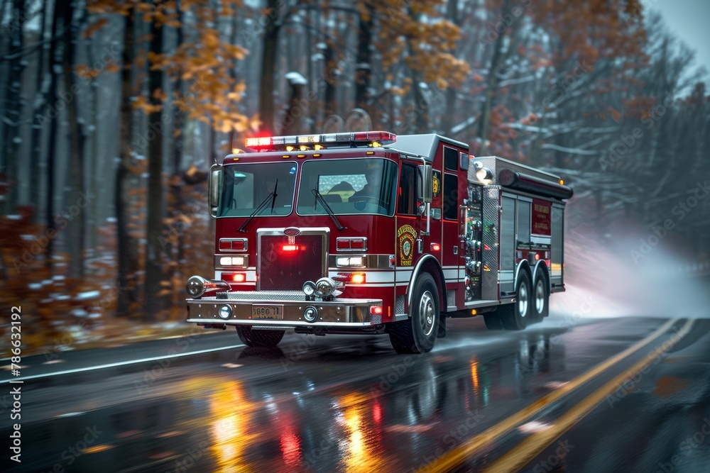 Fire trucks will turn on their lights and sound signals to request clearing of the way.