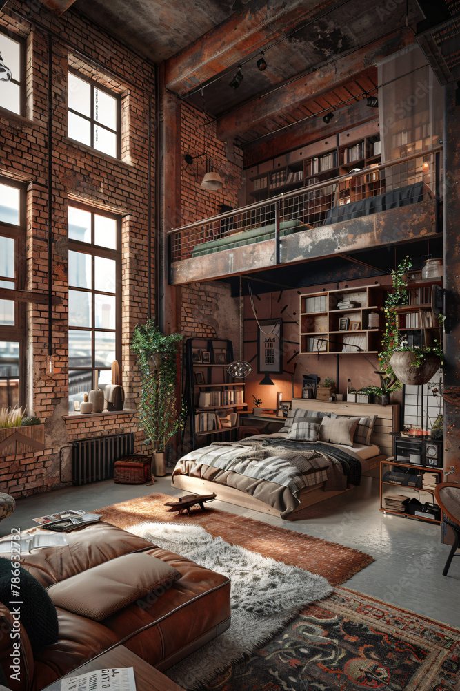 Industrial-Style Loft: Exposed Brick Walls & Lofted Sleeping Area Industrial-Style Loft: Exposed Brick Walls & Lofted Sleeping Area