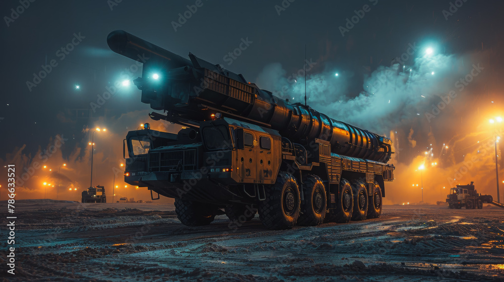 Cutting-Edge Missile Launcher.  High-Tech Weapon on Battlefield - obrazy, fototapety, plakaty 
