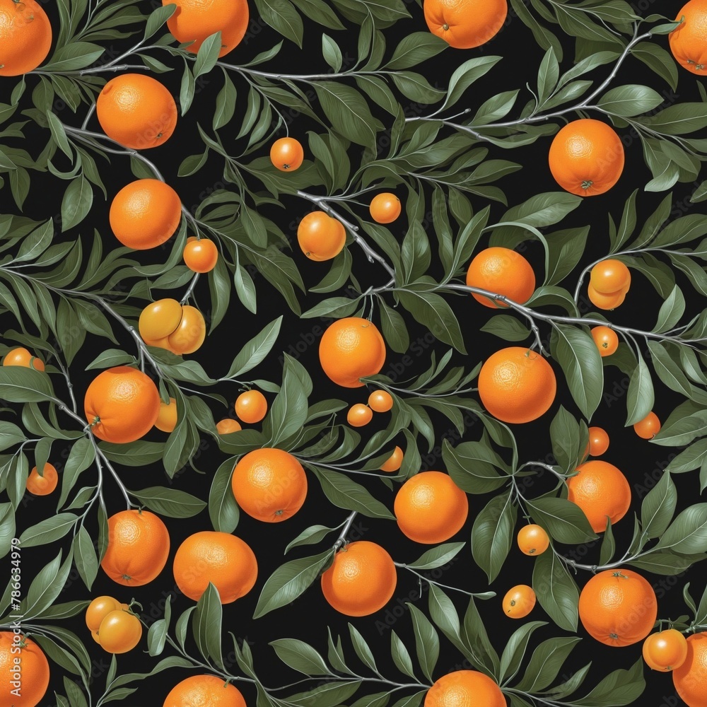 Orange branches with fruits in bright colours 