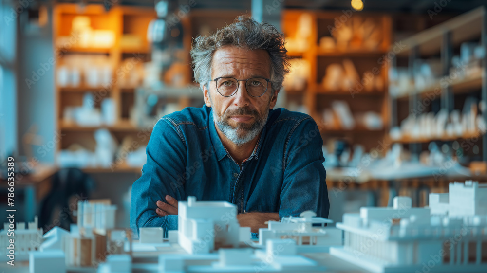 A Modern Architect amidst Blueprints A Modern Architect amidst Blueprints
