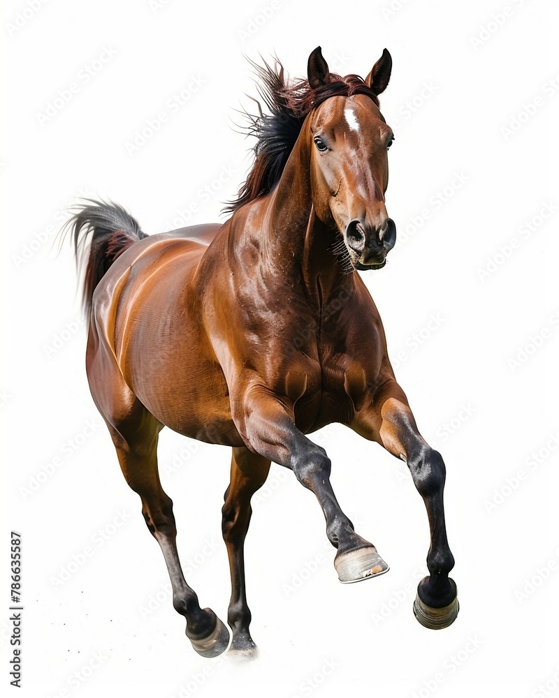 Fototapeta premium a brown horse is galloping on a white background