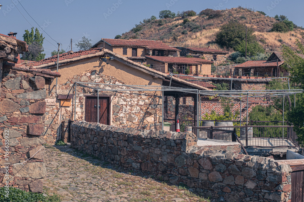 Obraz premium Fikardou, an isolated, almost deserted , traditional mountain village of medieval atmosphere, located at 900 nm ASL on the south-eastern slopes of the Troodos Mountains, Nicosia district, Cyprus
