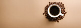 Coffee cup and roasted beans. Food banner