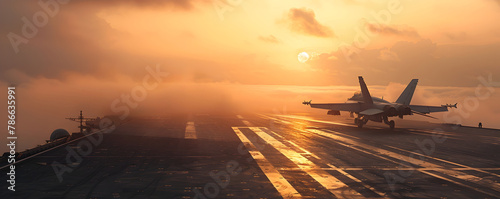 Aircraft Carrier Deck: Early Morning Readiness with Vibrant Jets