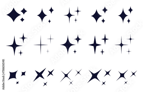 A set of different stars of sparkles. Bright flash icon. The shine of valuable things. Flicker light icon. Vector illustration © Igor