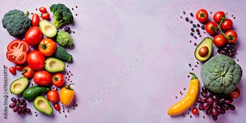 Variety of vegetables and fruits. Top view with blank copy space for text.