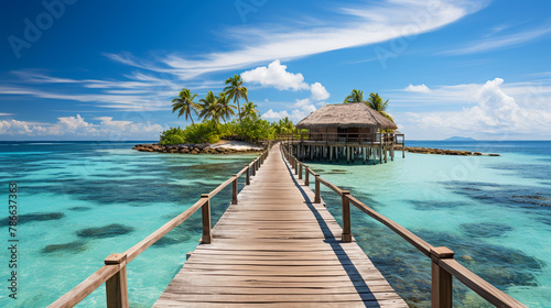 Serene Seascape on a Luxurious Vacation. Beautiful Beachside View © EwaStudio