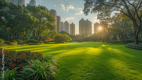 A Panoramic View of a Beautiful City Park