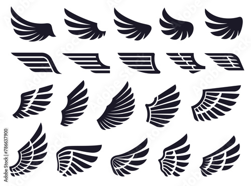 Wings icons set. Icon of various decorative wings. Vector illustration © Igor